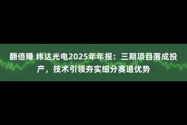 翻倍赚 纬达光电2025年年报：三期项目落成投产，技术引领夯实细分赛道优势